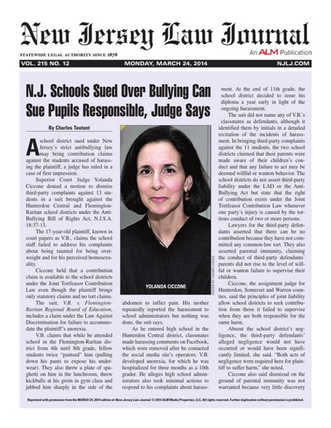 Nj law journal - 5 days ago · New Jersey Law Journal Welcome Judge Joseph Quinn (Ret.) The Honorable Joseph P. Quinn, J.S.C., retired New Jersey Superior Court Judge, served for 23 years in the court s Civil, Chancery, and ... 